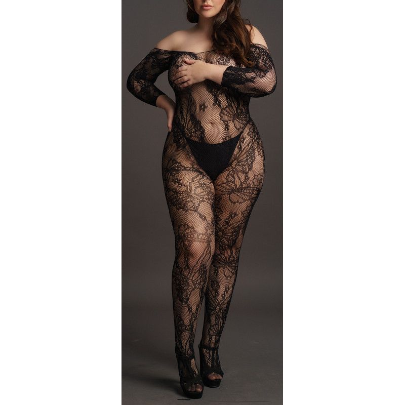 Le Désir Combinaison ouverte Grande Taille LACE SLEEVED - Noir